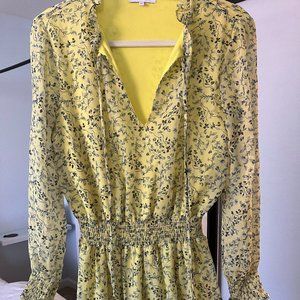NSR Size Small Yellow Floral Ruched Dress